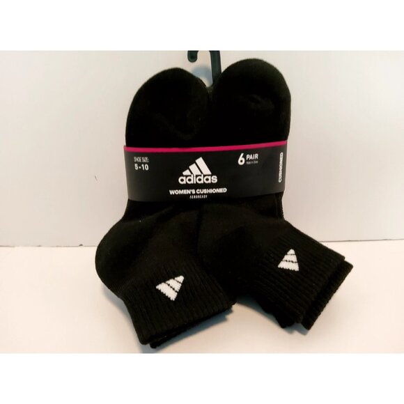 Adidas Womens Cushioned AEROREADY Socks 6 Pair Black Size 5-10 Comfortable - Picture 2 of 4